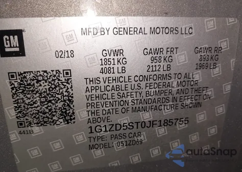 2018 Chevrolet Malibu Lt z USA, uszkodzony, nr VIN 1G1ZD5ST0JF185755